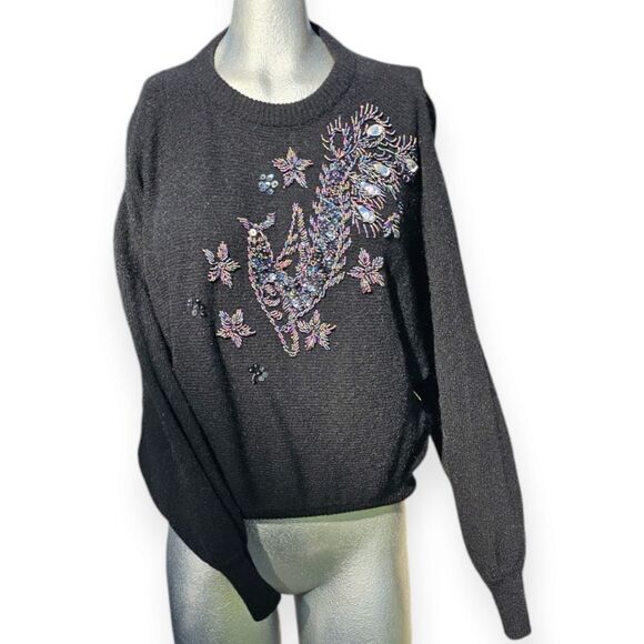 Vintage Black Lambswool Beaded Sweater - Picture 1 of 11